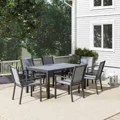 Outsunny Seven-Piece Garden Dining Set, with Plastic Wood-Top Table - Grey - 8