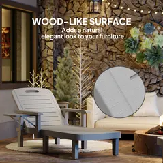 Outsunny Set of 2 Resin Reclining Sun Loungers for Garden, 5 Positions Adjustable Outdoor Chaise Lounge Chairs with Wood Texture Surface, Armrests, Foldable Side Table for Garden, Beach, Light Grey - 7