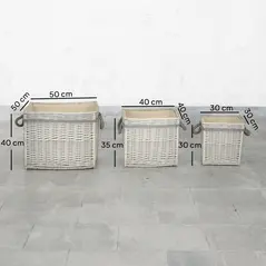 Outsunny Set of 3 Log Baskets for Wood Burner Indoor, Storage Basket with Lining and Rope Handles, Wicker Basket for Fireside Storage, Blankets, Beige - 3