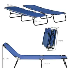 Outsunny Set of Two Metal Frame Folding Sun Loungers - Blue - 3