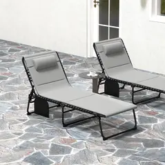 Outsunny Set of Two Reclining Sun Loungers - Light Grey - 8