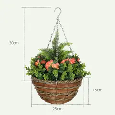 Outsunny Set of Two Hanging Lisianthus Flower Pots - Orange/Green - 3