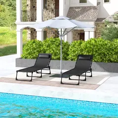 Outsunny Set of Two Folding Sun Loungers, with Four-Position Backs - Black - 2