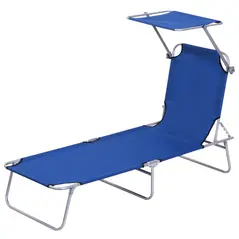 Outsunny Single Sun Lounger, with Awning and Reclining Back - Blue - 1