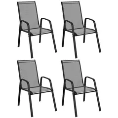 Outsunny Set of Four Stackable Mesh Seat Chairs - Black - 1