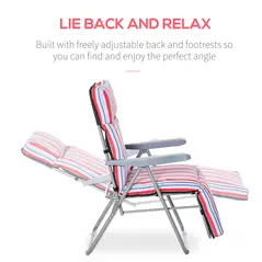 Outsunny Set of 2 Garden Sun Lounger Outdoor Reclining Seat Cushioned Seat Foldable Adjustable Recliner Red and White - 4