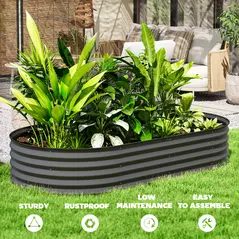 Outsunny Set of Two 181 x 93cm Steel Planters - Dark Grey - 8