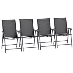Outsunny Set of 4 Folding Garden Chairs, Metal Frame Garden Chairs Outdoor Patio Park Dining Seat with Breathable Mesh Seat, Black - 1