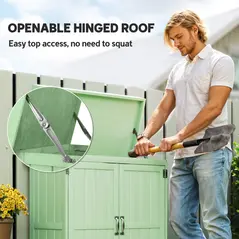 Outsunny Small Shed, Wooden Garden Shed with Openable Hinged Roof and Removable Shelf, 74 x 43 x 88 cm, Light Green - 4