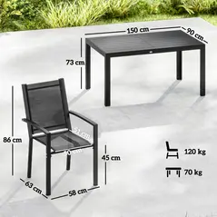 Outsunny Seven-Piece Garden Dining Set, with Plastic Wood-Top Table - Black - 3