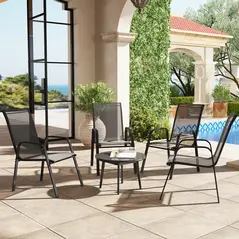 Outsunny Set of Four Stackable Mesh Seat Chairs - Black - 2