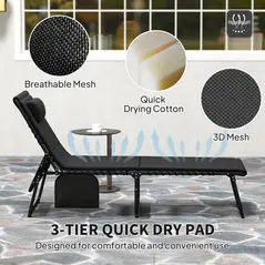 Outsunny Set of Two Reclining Sun Loungers - Black - 6