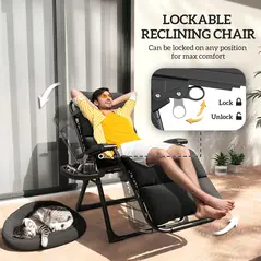 Outsunny Set of Two Reclining Sun Loungers, with Cushion - Black - 4