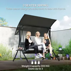 Outsunny Three-Seater Garden Swing, with Adjustable Canopy - Black/Grey - 7