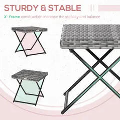 Outsunny Square PE Wicker Rattan Folding Table,Weather Resistant Wicker Weave Side Table with Steel Frame, Grey - 6