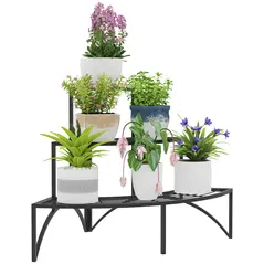 Outsunny Three-Tier Corner Metal Plants Shelves - Black - 1