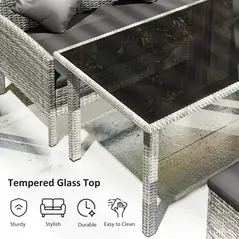 Outsunny tsunny 6-Seater Rattan Dining Set Sofa Table Footstool Outdoor w/ Cushion Garden Furniture, Dark Grey - 6