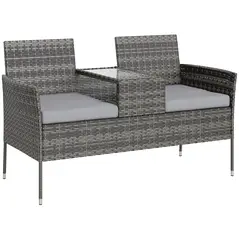 Outsunny Two-Seat Rattan Chair, with Middle Table - Charcoal Grey - 1