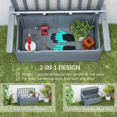 Outsunny Two-Seater Garden Storage Bench - Grey - 4