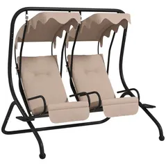 Outsunny Two-Seat Garden Swing Chair, with Protective Canopy - Beige - 1