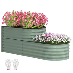 Outsunny Two-Tier Galvanised Steel Garden Planter - Light Green - 1