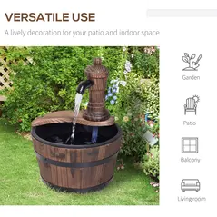 Outsunny Wood Barrel Patio Water Fountain Garden Decorative Ornament Water Feature with Electric Pump (Type A) - 6