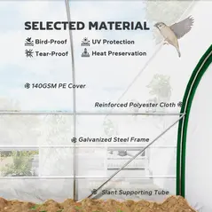 Outsunny Walk-in Polytunnel Greenhouse Tunnel Warm House Tent with Zipped Doors, 8 Mesh Windows, PE Cover, 6 x 3 m, White - 5