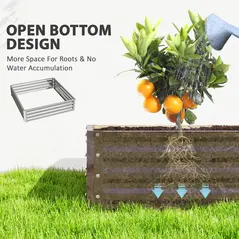 Outsunny Square Raised Garden Bed Box with Weatherized Steel Frame for Vegetables, Flowers, & Herbs, 120 x 120 x 30cm, Silver Tone - 6
