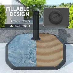 Outsunny Square Garden Parasol Base, Garden Umbrella Stand Heavy Duty Parasol Base, Filled Up to 25kg with Stand or 20kg with Water for for 38, 48 mm Poles, Black - 4