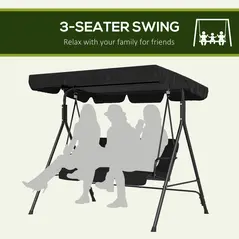 Outsunny Three-Seater Garden Swing Chair, with Adjustable Canopy - Black - 6