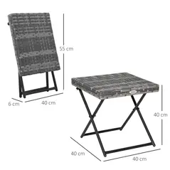 Outsunny Square PE Wicker Rattan Folding Table,Weather Resistant Wicker Weave Side Table with Steel Frame, Grey - 3