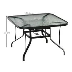 Outsunny Square Outdoor Garden Dining Table with Parasol Hole, Tempered Glass Top, Steel Frame for Garden, Lawn, Patio, Black - 3