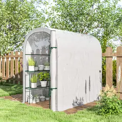 Outsunny Walk-in Greenhouse with Shelves, Small Greenhouse with PE Cover and Roll-up Door, 123 x 187 x 189 cm, White - 8
