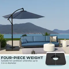 Outsunny Umbrella Weights for Cantilever Parasols, Set of 4 Heavy Duty Parasol Base Weights, 64kg Sand or 55kg Water Filled, Black - 4