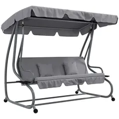 Outsunny Three-Person garden Swing Chair, with Adjustable Canopy - Light Grey - 1