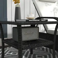 Outsunny Two-tier PE Rattan Square Coffee Table - Black - 9