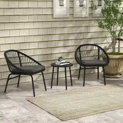Outsunny Three-Piece Rattan Bistro Set - Black - 2