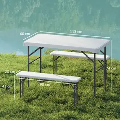 Outsunny Three-Piece Folding Picnic Table and Bench Set - White - 3