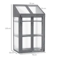 Outsunny Wooden Cold Frame Polycarbonate Greenhouse with Openable Top Cover and Double Door, Grow House for Flower, Vegetable and Plants, 70 x 50 x 120cm, Grey - 3