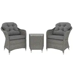 Outsunny Three-Piece Super Padded Rattan Set - Light Grey - 1