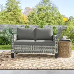 Outsunny Two-Seater Rattan Outdoor Sofa - Light Grey - 9