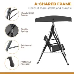Outsunny Three-Seater Garden Swing Chair, with Canopy - Black - 4
