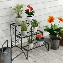 Outsunny Three-Tier Decorative Metal Plant Stand - Black - 8