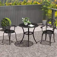 Outsunny Three-Piece Elegant Aluminium Garden Set - Black - 2