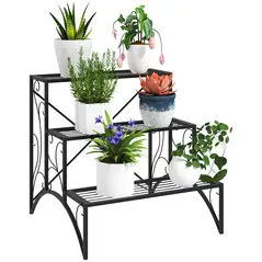 Outsunny Three-Tier Decorative Metal Plant Stand - Black - 1