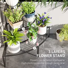 Outsunny Three-Tier Corner Metal Plants Shelves - Black - 5