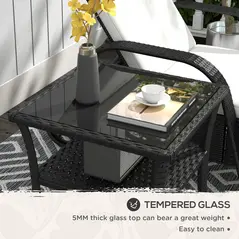 Outsunny Two-tier PE Rattan Square Coffee Table - Black - 6