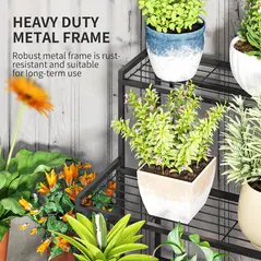 Outsunny Three-Tier Metal Plant Shelf - Black - 5