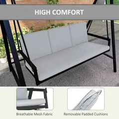 Outsunny Three-Seat Garden Swing Chair, with Adjustable Canopy - Grey - 5