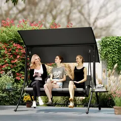 Outsunny Three-Seater Garden Swing, with Adjustable Canopy - Black/Grey - 8